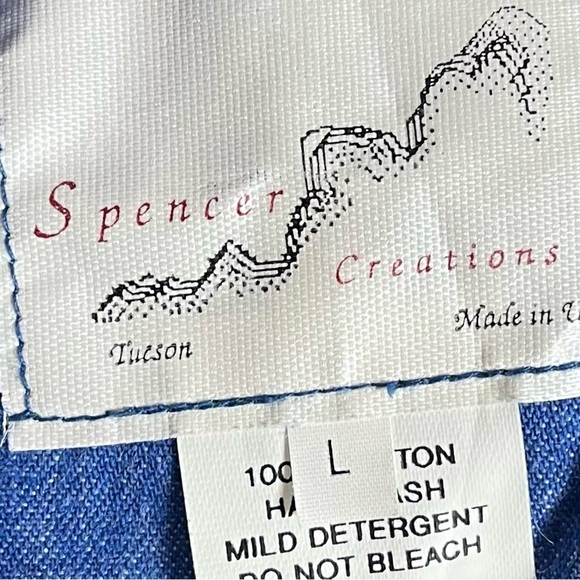 Vintage 90s Spencer Creations Denim Embellished Vneck W/pockets Midi Dress Sz L - Picture 7 of 8